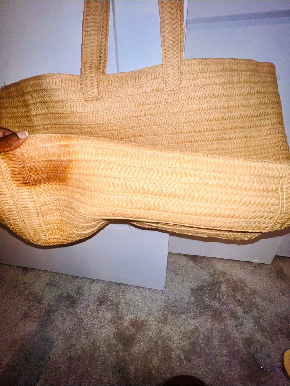 Christian Siriano Natural Straw Tote with Blue "ESCAPE" Embroidery - Picture 7 of 7